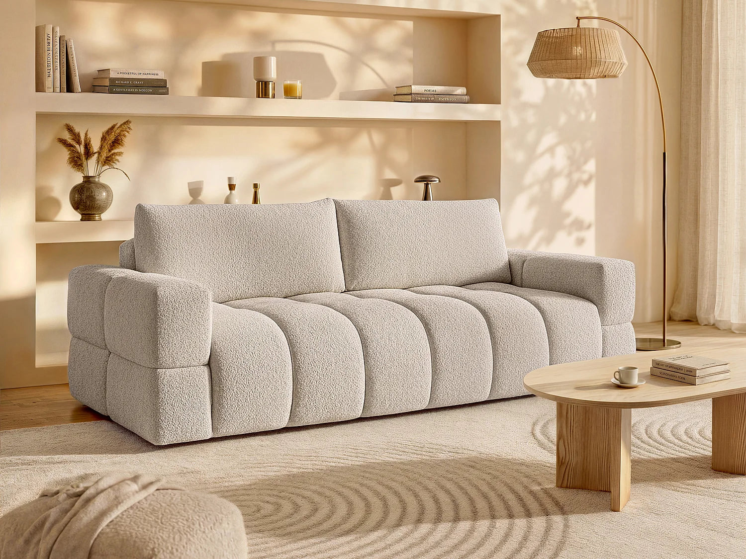 Canapé Japandi Convertible Bouclette Beige 3 Places - Issoro