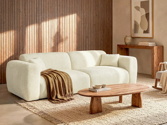 Canapé Japandi Convertible Velours Côtelé  Beige 4 Places - Pogni