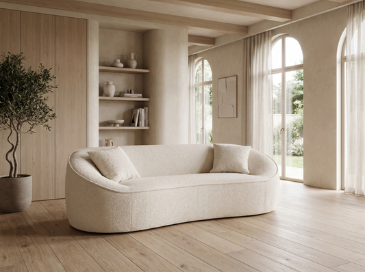 Canapé Japandi Design Organique Bouclette Blanche 3 Places - Ostuni
