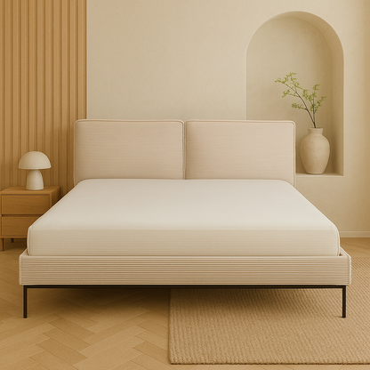 Lit 160x200 Japandi en polyester côtelé crème – East side cord