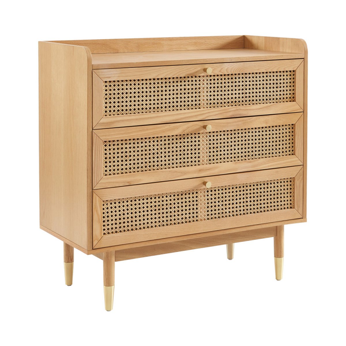 Commode Japandi à 3 Tiroirs en Bois et Cannage