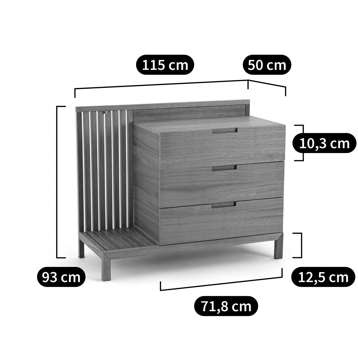 Commode Japandi à 3 Tiroirs en Bois