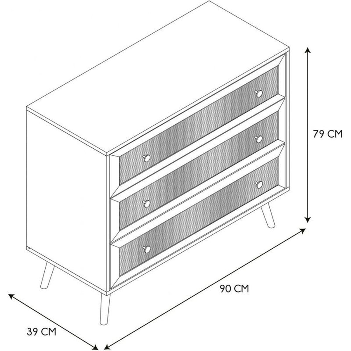 Commode Japandi à 3 Tiroirs en Bois et Rotin