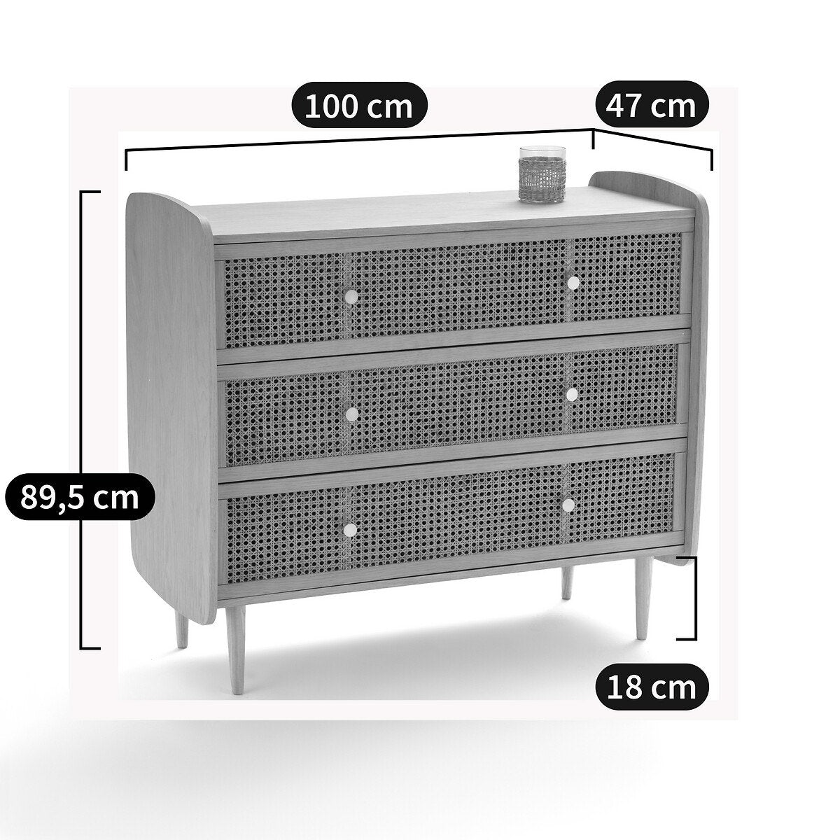 Commode Japandi à 3 Tiroirs en Cannage