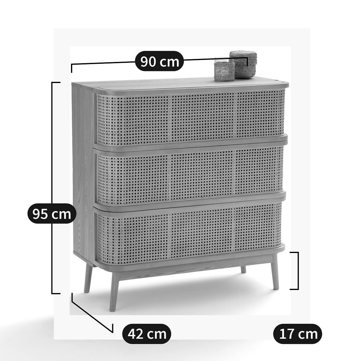 Commode Japandi à 3 Tiroirs en Cannage