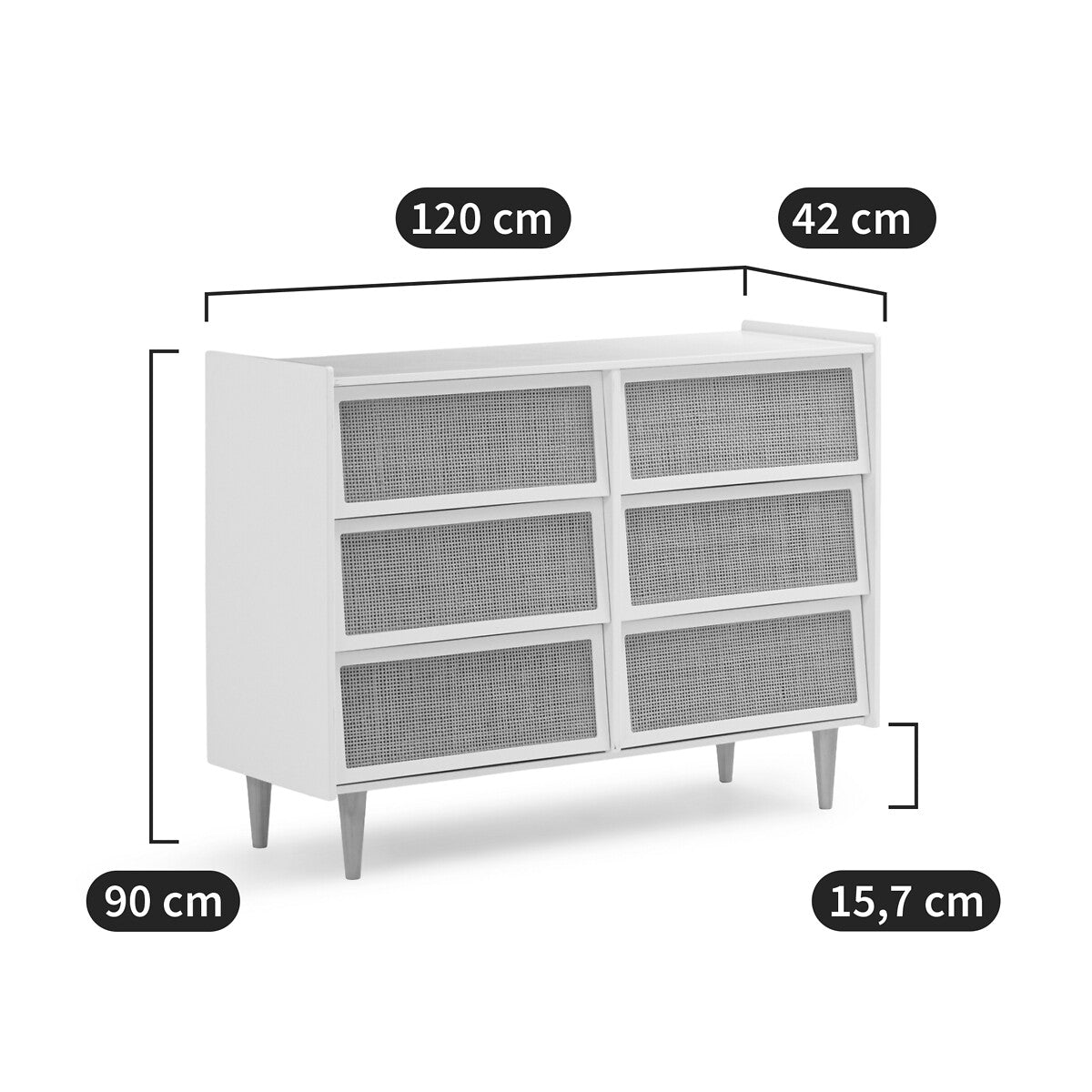 Commode Japandi à 6 Tiroirs en Cannage