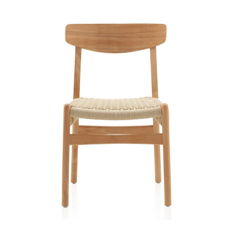 Lot de 4 chaises Japandi en hévéa avec assise tressée