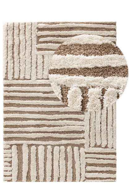Tapis à poils longs Japandi crème/beige 160x230 – Tibo