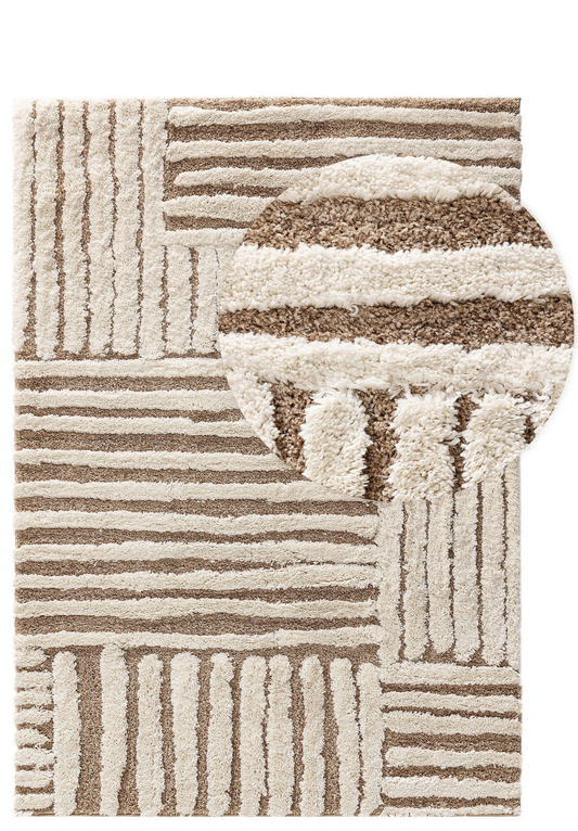 Tapis à poils longs Japandi crème/beige 160x230 – Tibo