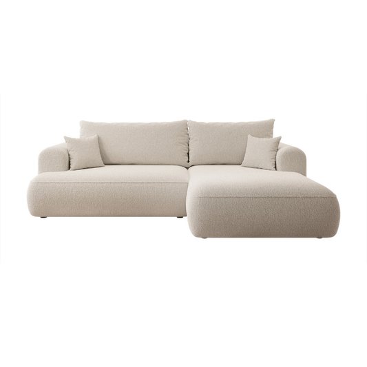 Canapé d'angle convertible Japandi 3 places en bouclette beige - OVO