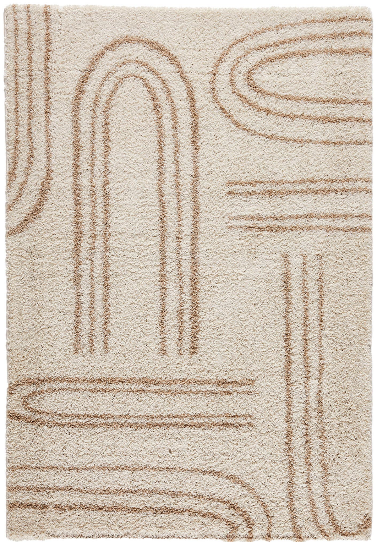 Tapis shaggy Japandi à motif graphique beige 160x230 cm – Olympe