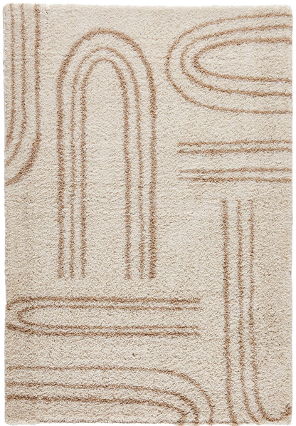 Tapis shaggy Japandi à motif graphique beige 160x230 cm – Olympe