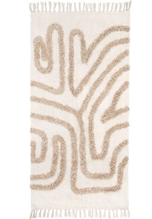 Tapis Japandi motifs écrus et marron 60x120 - PALATINE
