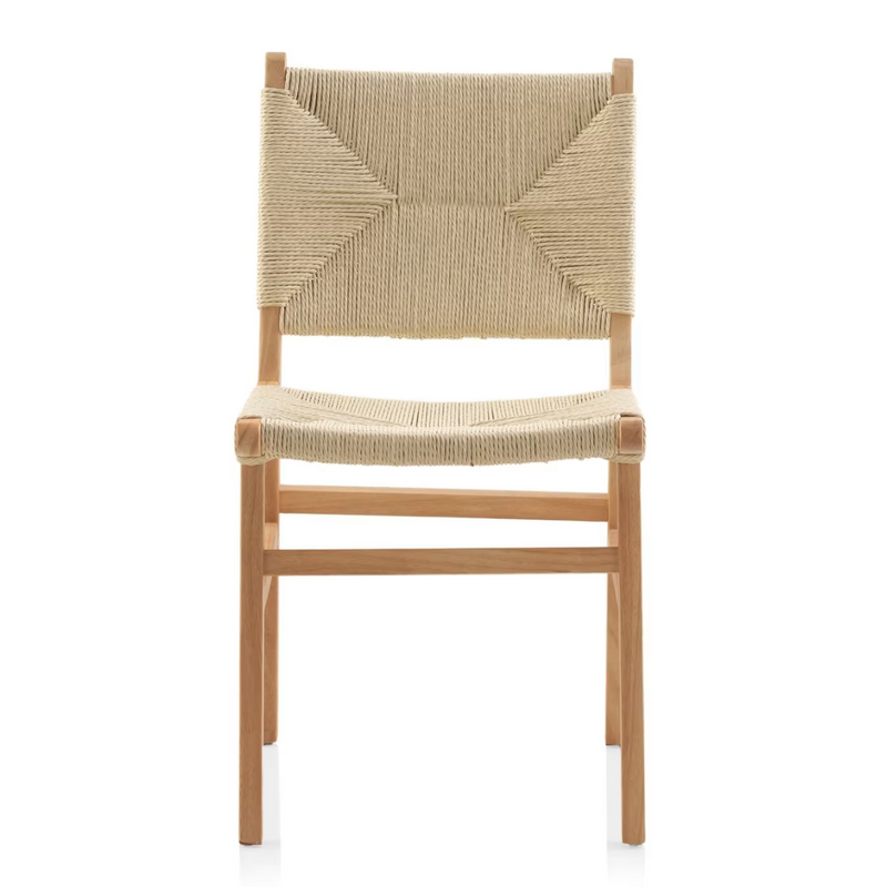 Lot de 4 chaises Japandi en bois d'hévéa avec assise et dossier tressés