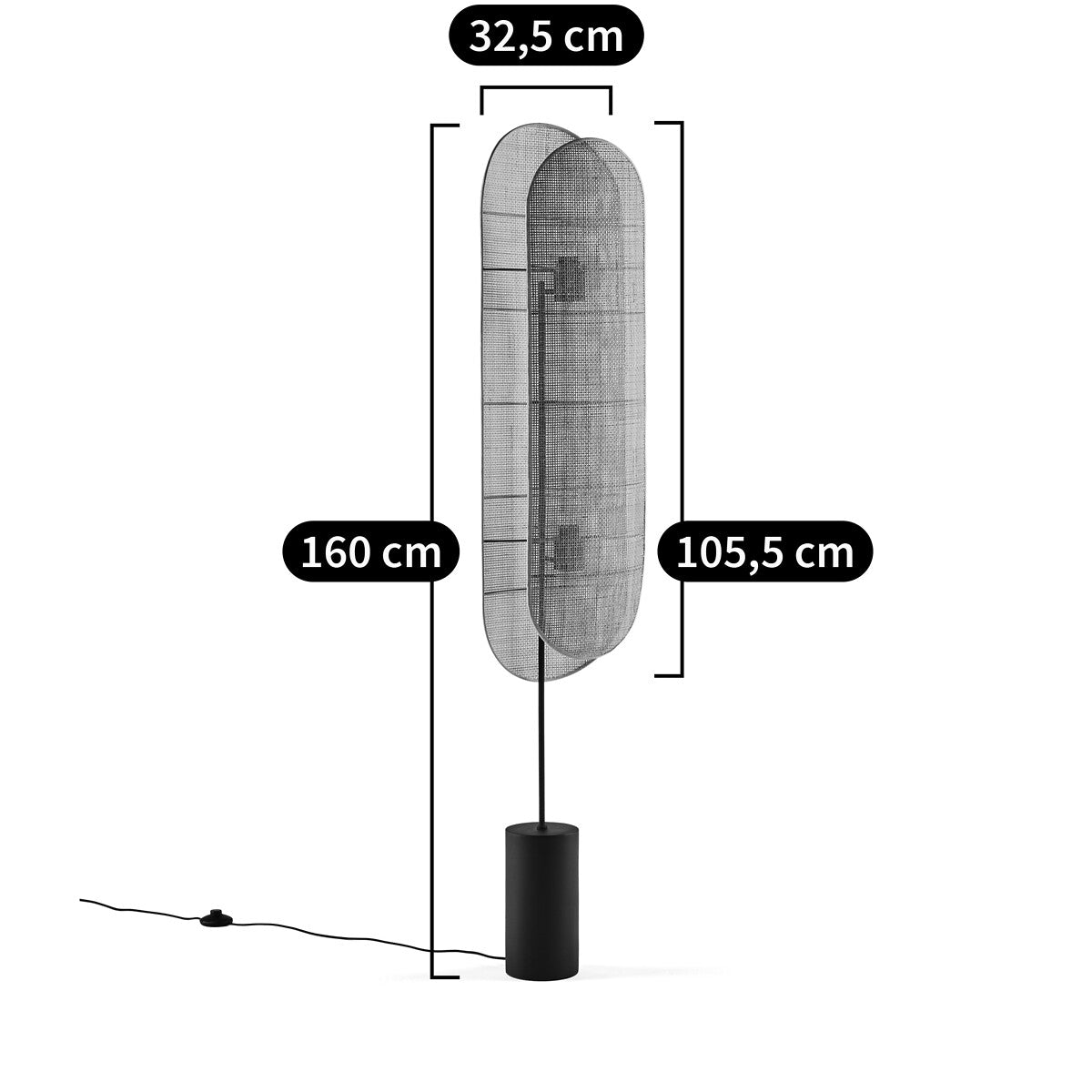 Lampadaire Japandi en Métal et Cannage