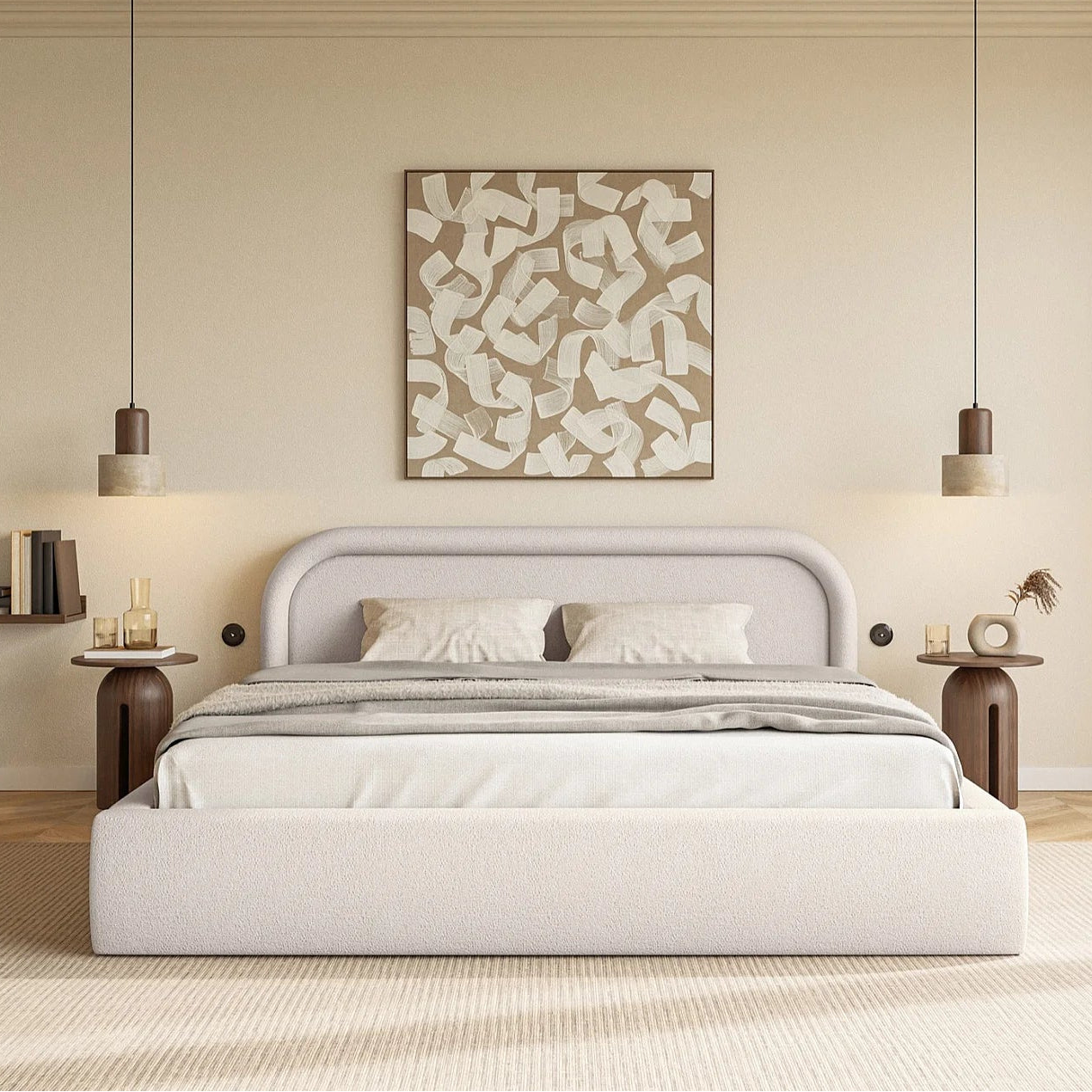 Lit Coffre Japandi avec tête de lit 160x200 Taupe 
