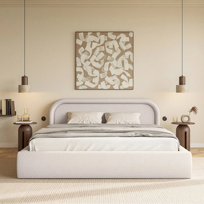 Lit Coffre Japandi avec tête de lit 160x200 Taupe 
