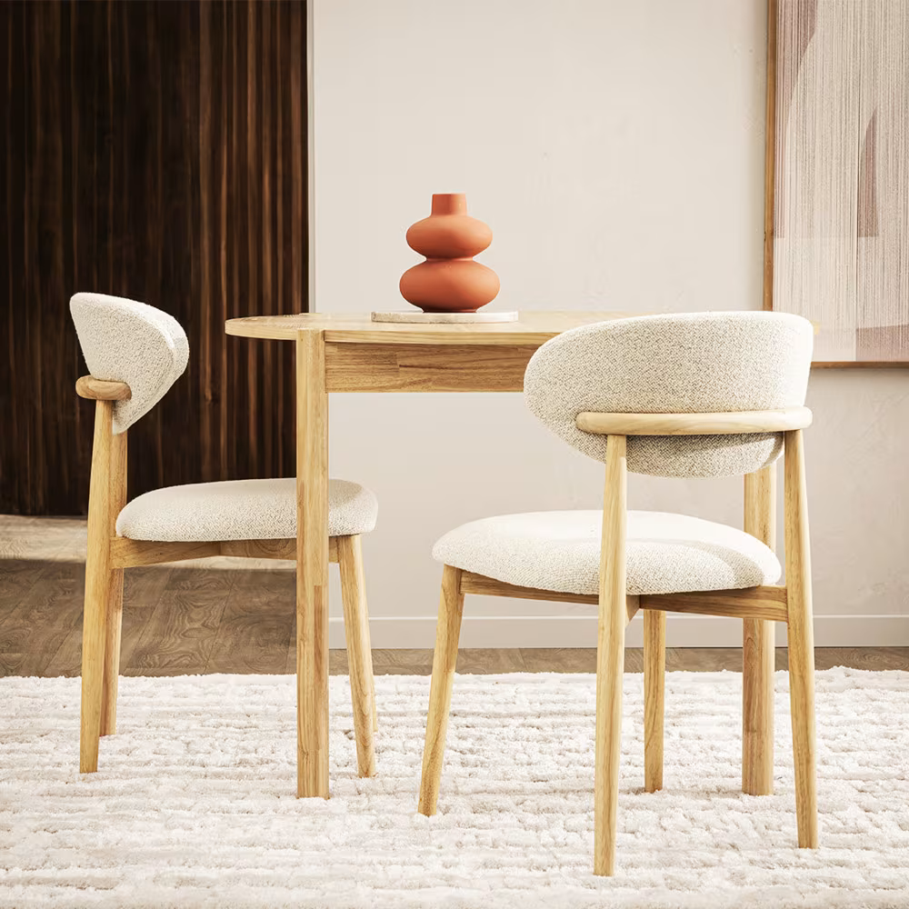 Lot de 2 chaises Japandi en tissu bouclette et bois