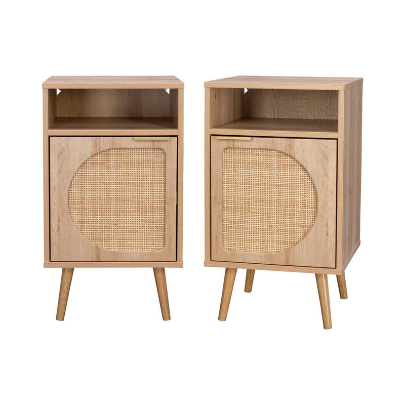 Lot de 2 Tables de Chevet Japandi Portes en Cannage Design