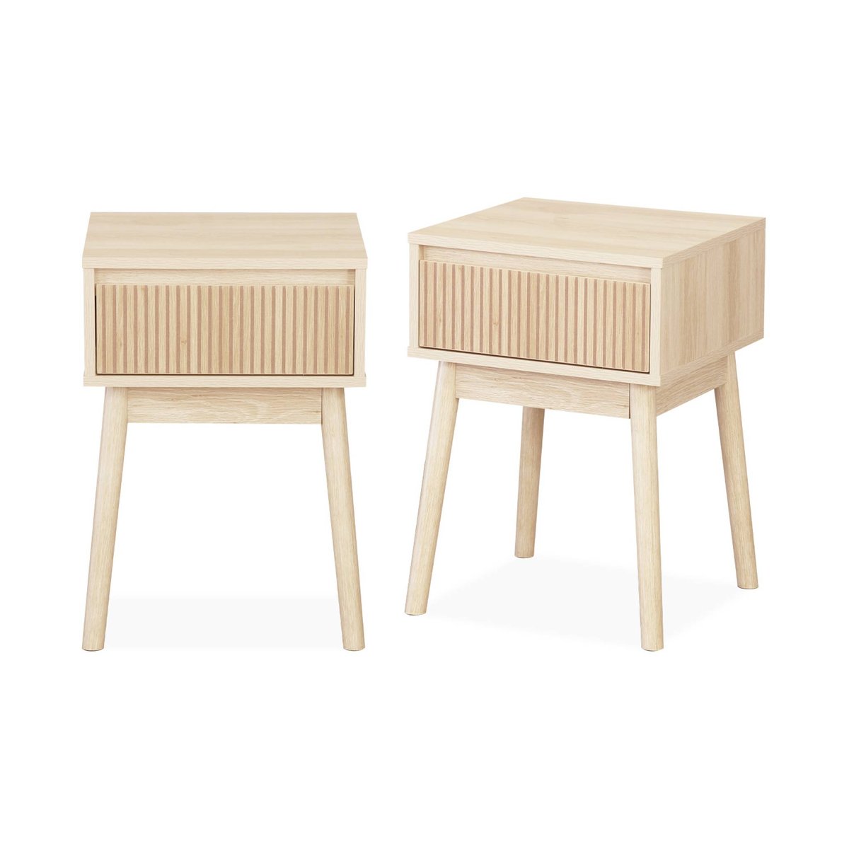 Lot de 2 Tables de Chevet Japandi à Tiroir Rainuré