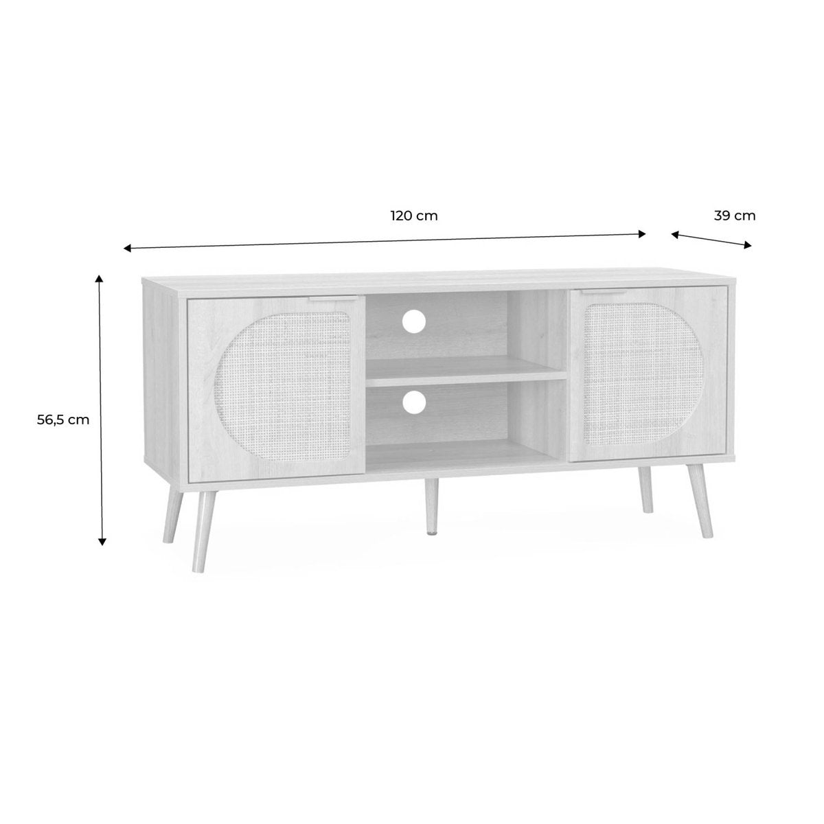 Meuble TV Japandi en Bois et Cannage