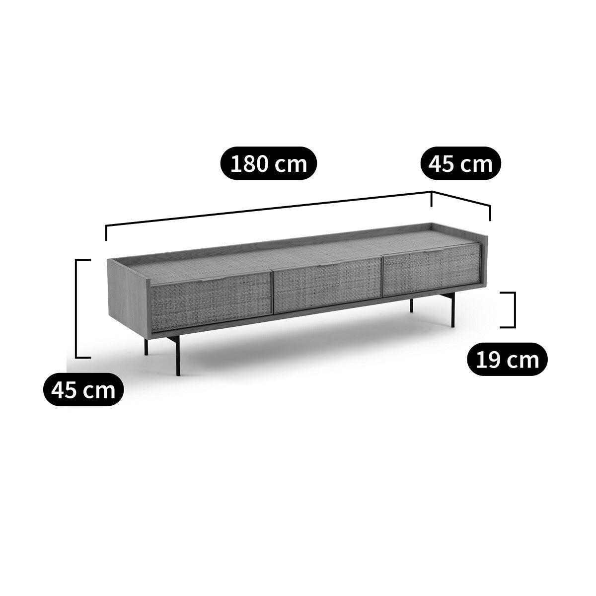 Meuble TV Japandi en Cannage