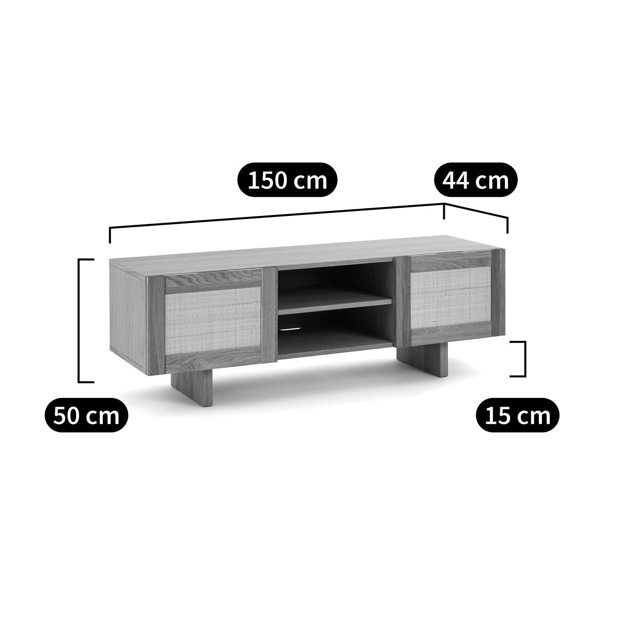 Meuble TV Japandi en Chêne et Cannage