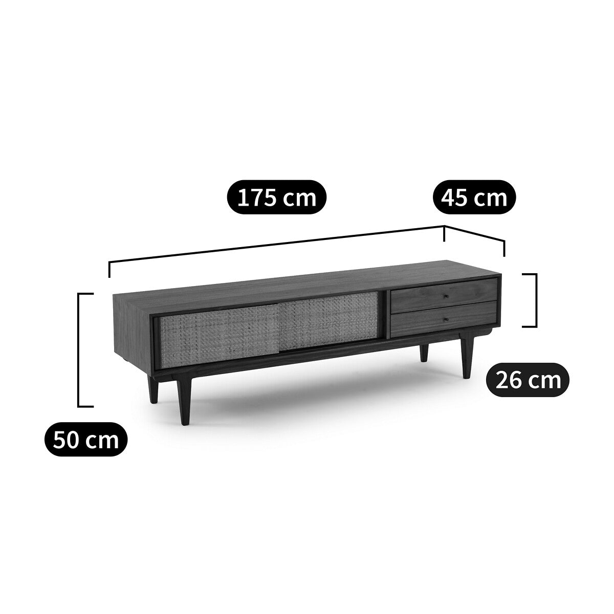 Meuble TV Japandi en Noyer et Cannage