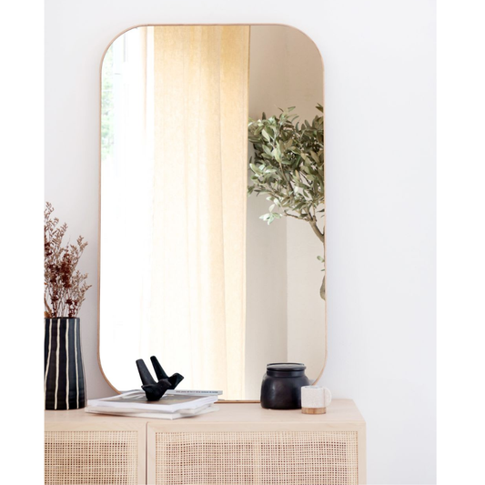 Miroir Rectangulaire Japandi arrondi bois de chêne beige 60x100 – ADANA