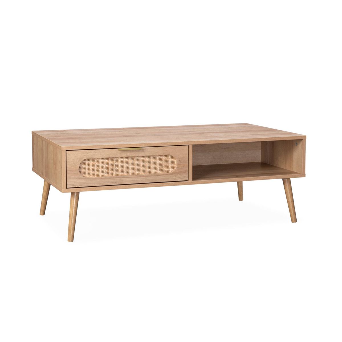 Table Basse Japandi en Bois et Rotin