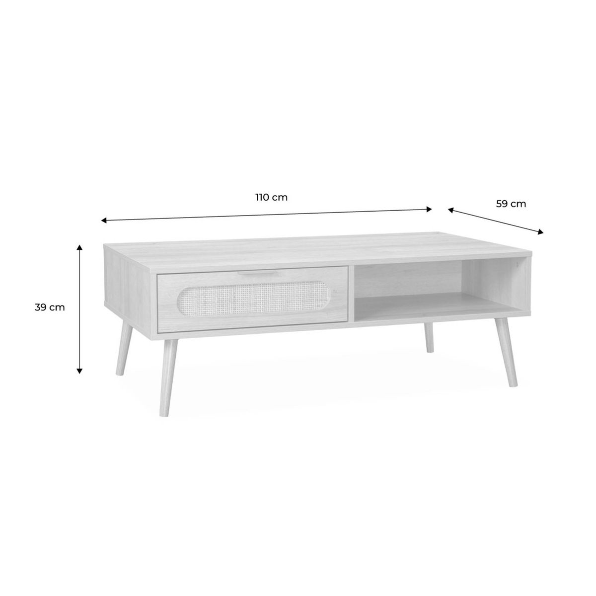 Table Basse Japandi en Bois et Rotin