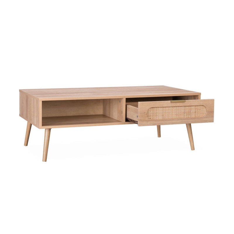 Table Basse Japandi en Bois et Rotin