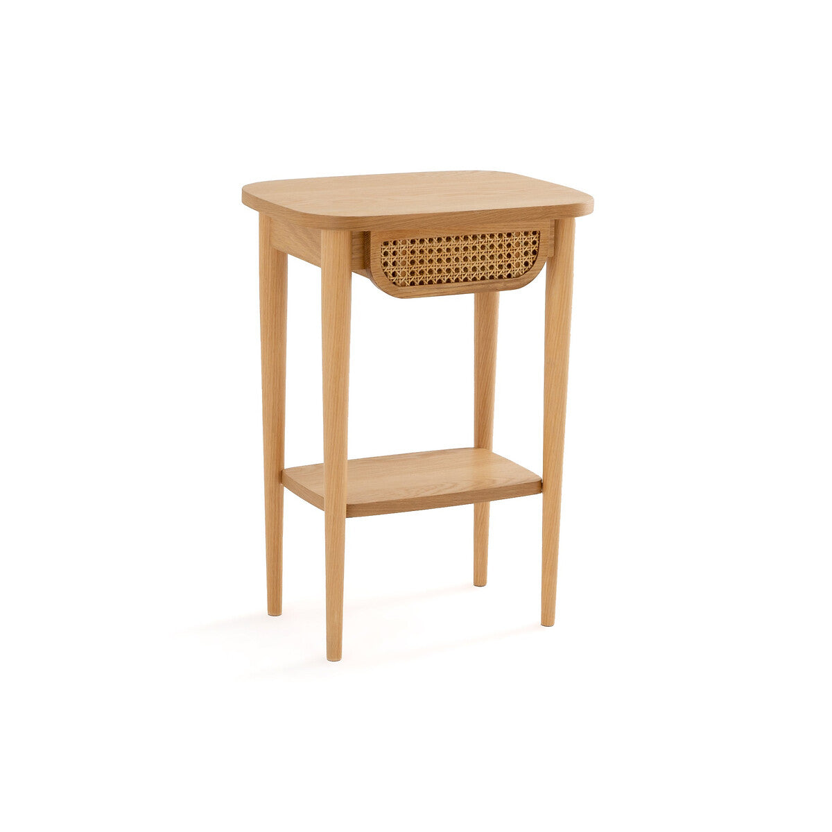 Table de Chevet Japandi en Chêne avec Tiroir en Cannage