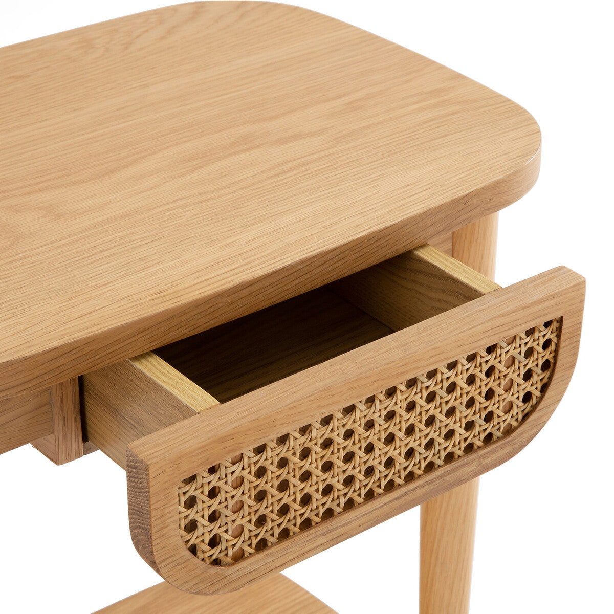 Table de Chevet Japandi en Chêne avec Tiroir en Cannage