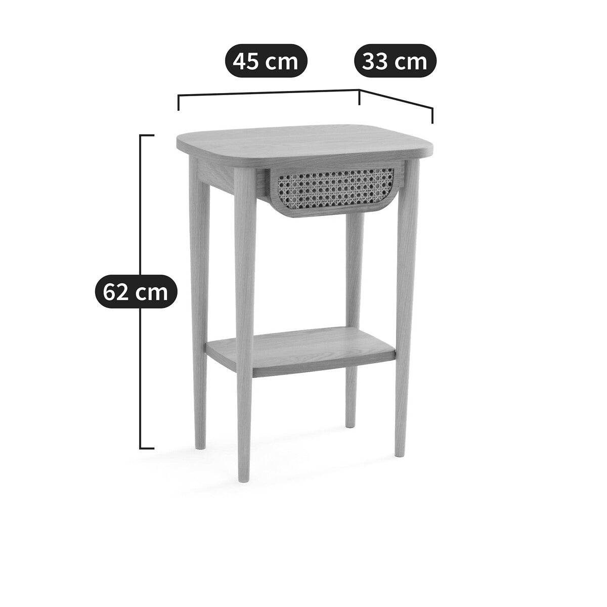 Table de Chevet Japandi en Chêne avec Tiroir en Cannage