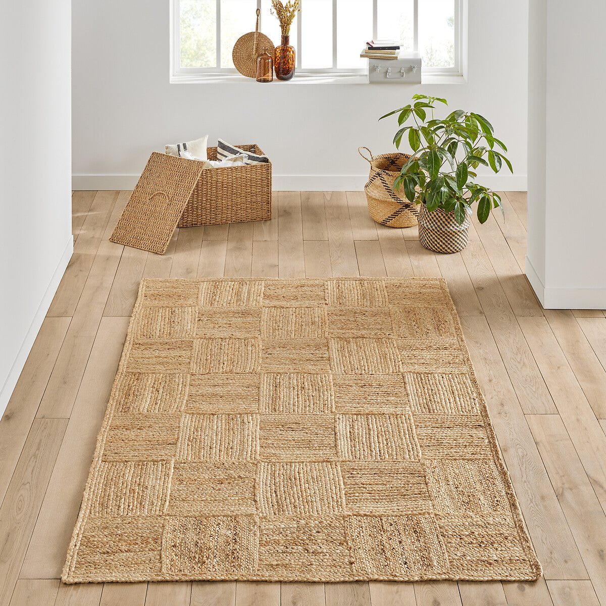 Tapis Japandi à Tissage Carreaux en Jute