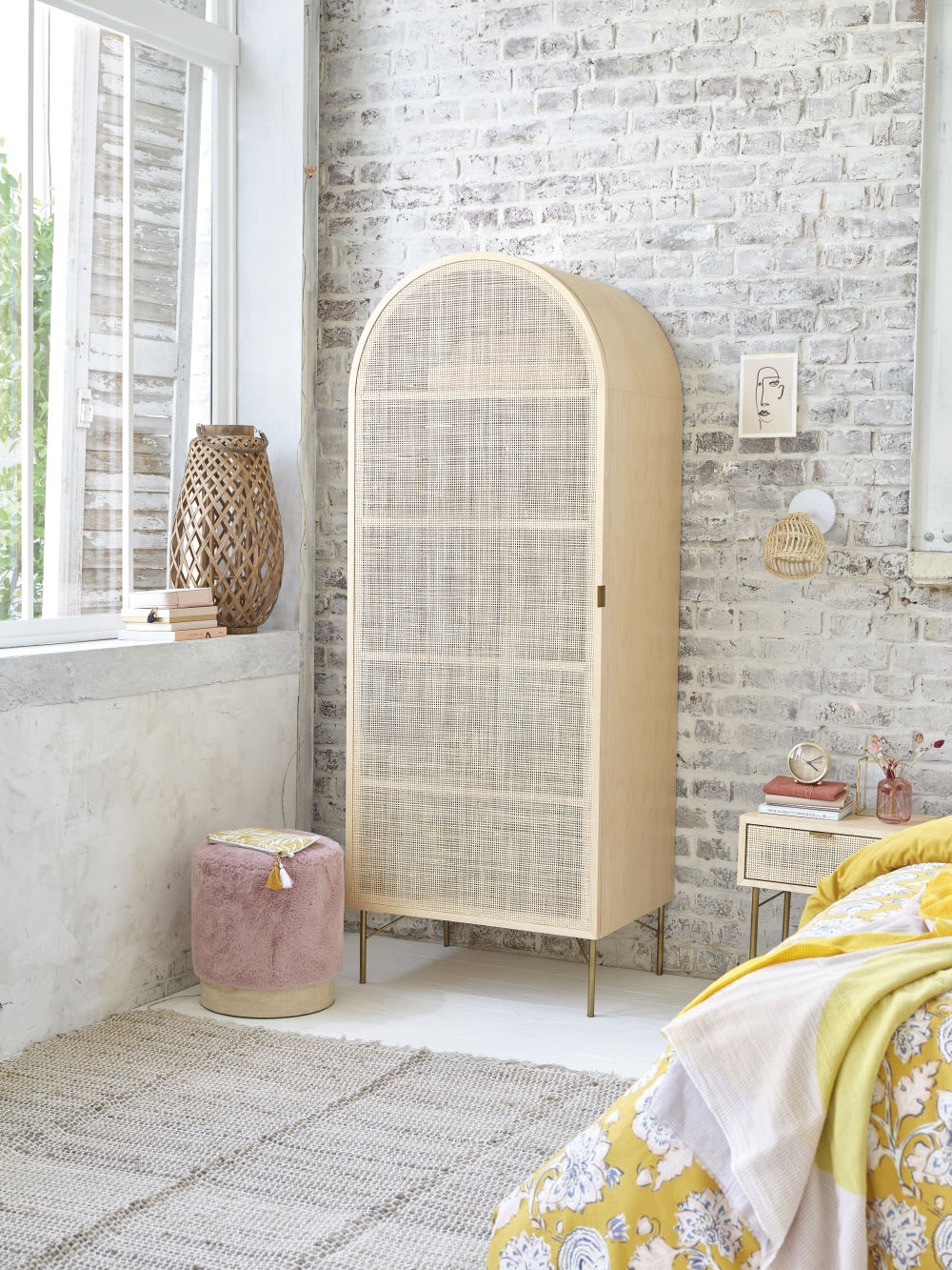 Armoire 1 porte Japandi cannage en rotin – Solstice