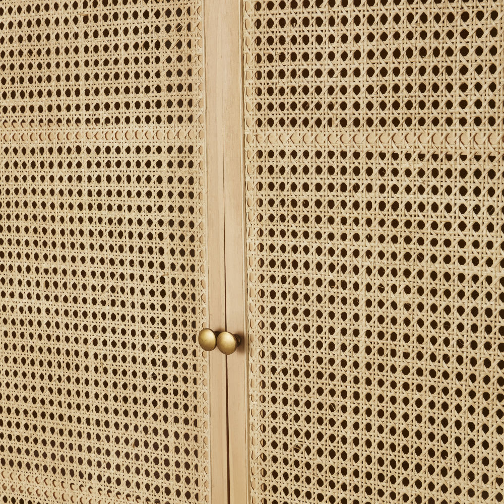 Armoire Japandi 2 portes battantes 2 tiroirs cannage en rotin – Suzelle