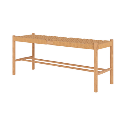 Banc 2 places en bois de chêne massif avec tressage Japandi – Kepler