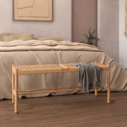 Banc 2 places en bois de chêne massif avec tressage Japandi – Kepler