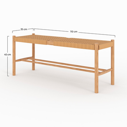 Banc 2 places en bois de chêne massif avec tressage Japandi – Kepler