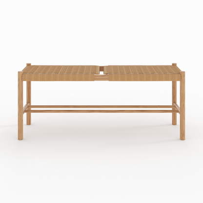 Banc 2 places en bois de chêne massif avec tressage Japandi – Kepler