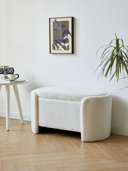 Banc Japandi avec rangement en bouclette blanche