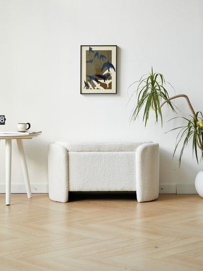 Banc Japandi avec rangement en bouclette blanche