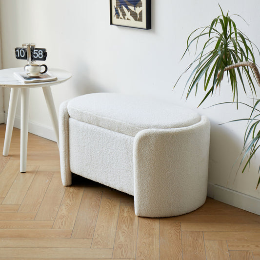 Banc Japandi avec rangement en bouclette blanche