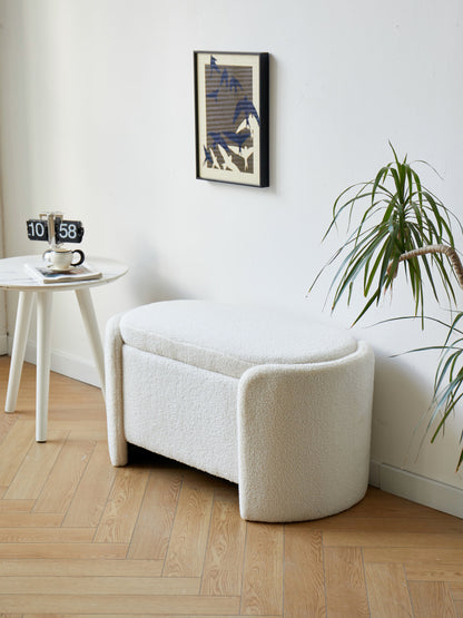 Banc Japandi avec rangement en bouclette blanche