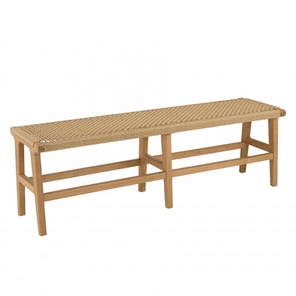 Banc Japandi 3 places teck et rotin synthétique beige – Valeria