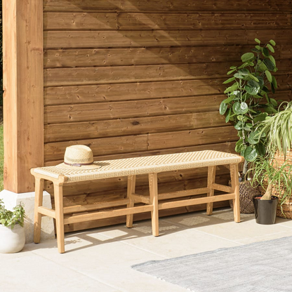 Banc Japandi 3 places teck et rotin synthétique beige – Valeria