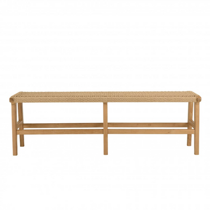 Banc Japandi 3 places teck et rotin synthétique beige – Valeria