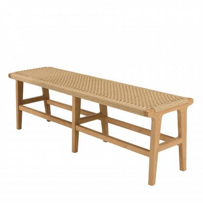 Banc Japandi 3 places teck et rotin synthétique beige – Valeria